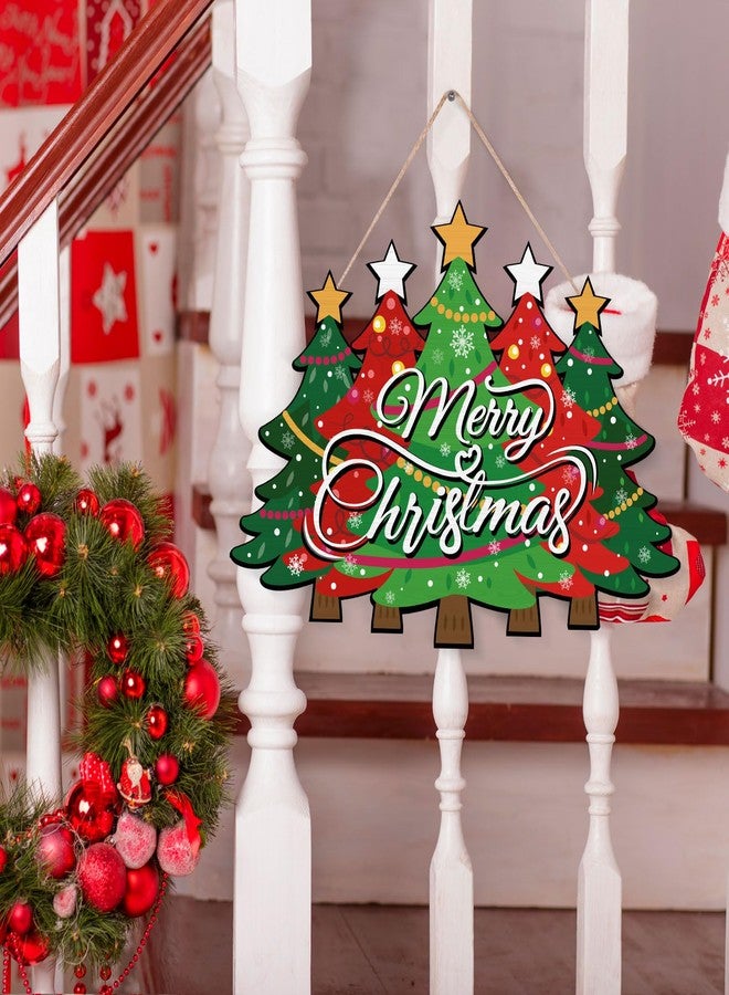 FIPUTE Merry Christmas Door Sign,Christmas Decor, Tree Wood, Decorations Hanging Sign,Merry Welcome Sign,Farmhouse Hanging Plaque Porch Xmas Front Outdoor Home Decor - Image 2